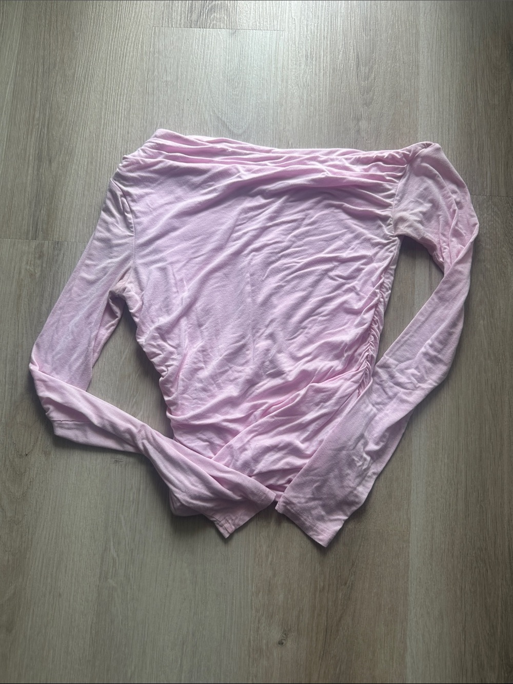 White Light Pink Long Sleeve Off-Shoulder Top